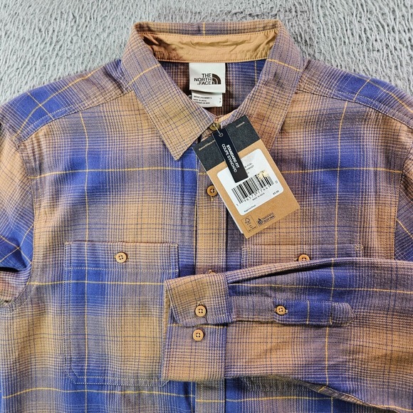 NWT The North Face Lightweight‎ Flannel Shirt Men Small Brown Purple Plaid - Picture 1 of 12